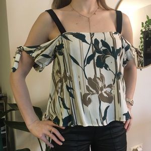 Lush cold shoulder floral top with black straps